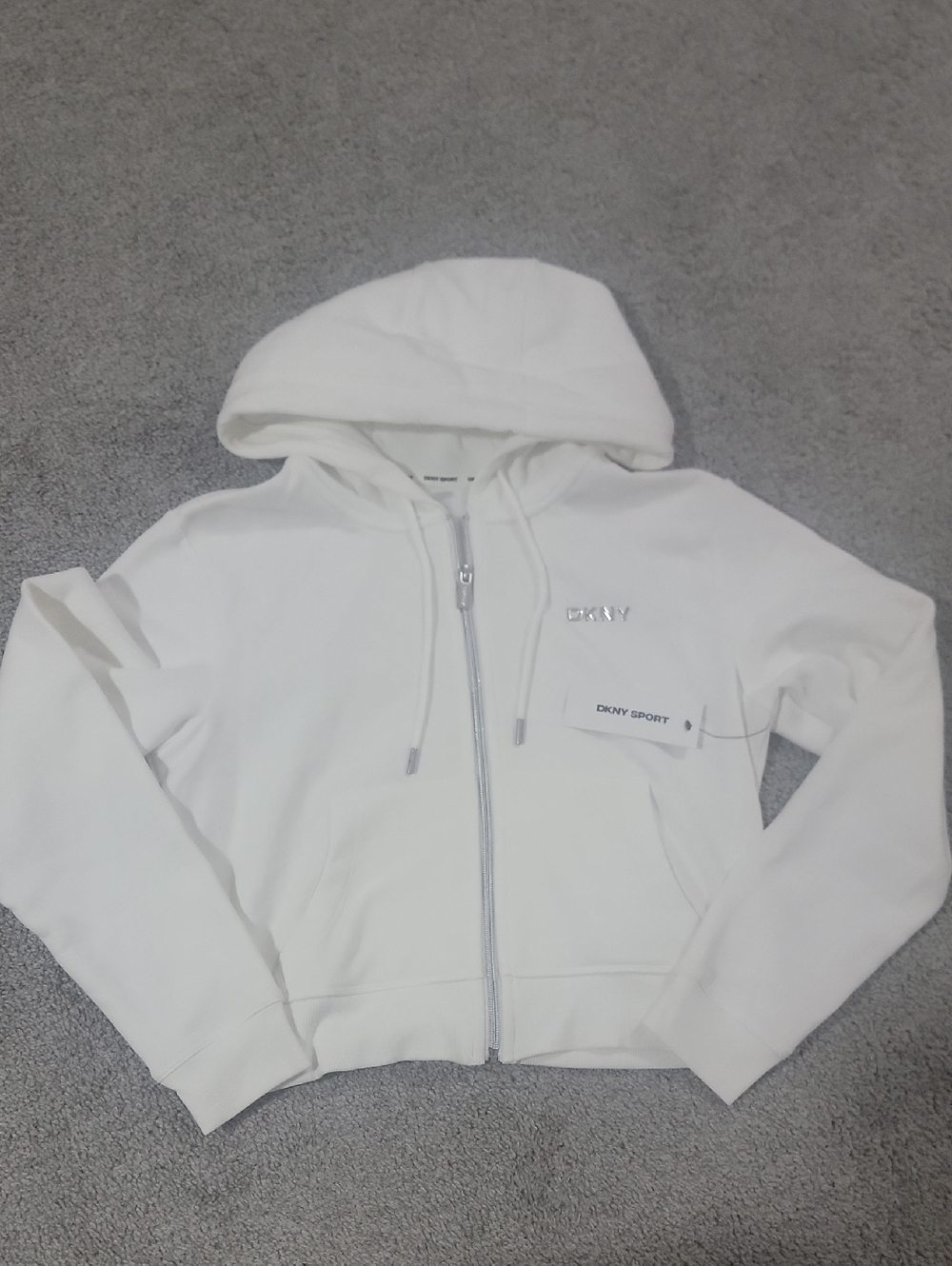 DKNY Sport White Zip Hoodie Xs Cropped